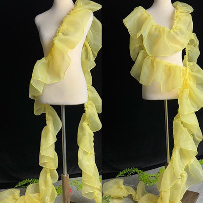 Sheer Pleated Organza Ruffle: 3D Fold Designer Fabric, Wedding Gown Decoration