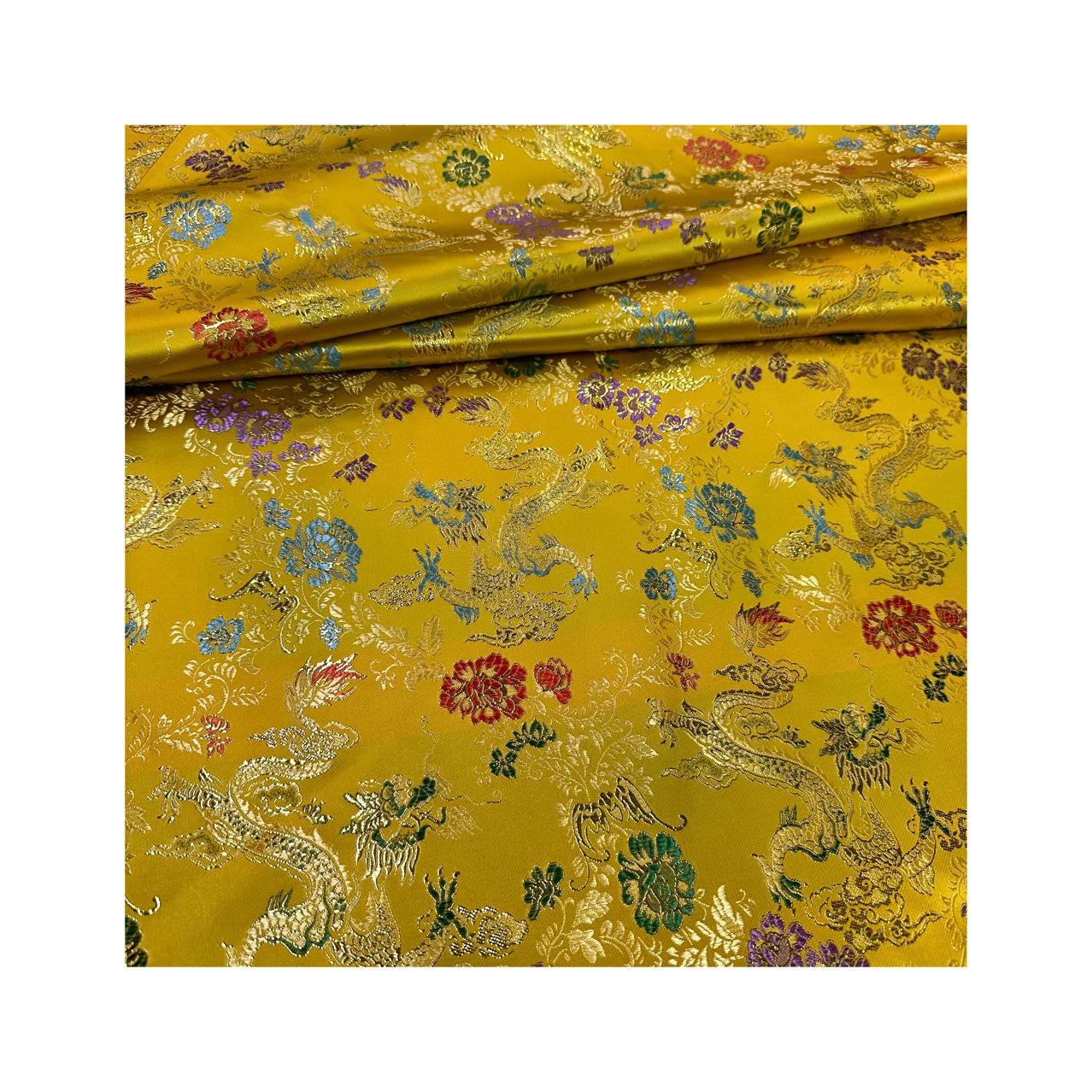 Gold Dragon Silk Brocade Fabric: Wedding Damask, Costume, Decor