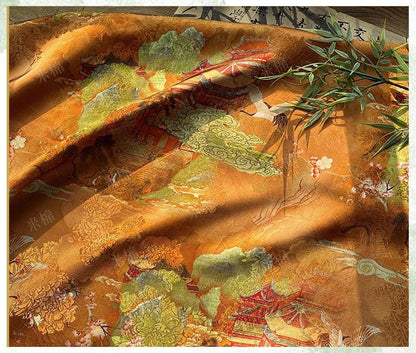 Rayon Silk Jacquard Xiangyun Fabric ��� Handcrafted Golden Cloud Embroidered Textile, Traditional Chinese Dress, Cheongsam, Craft Fabr"W