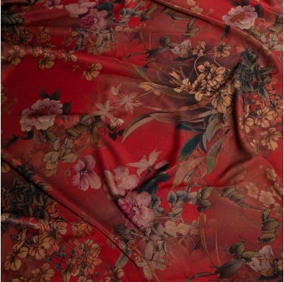 Tissu de gaze cantonaise à motifs floraux : 150 cm de large, satin chinois