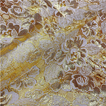 Gold Thread Floral Jacquard Fabric: 3D Texture, 59" Wide By 1 Meter