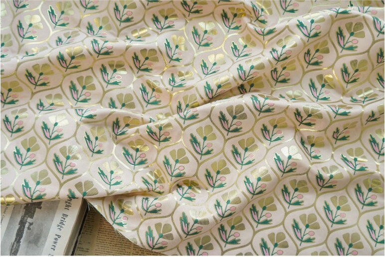 Gold Floral Jacquard Fabric: Embossed Flower Pattern, 60" Wide