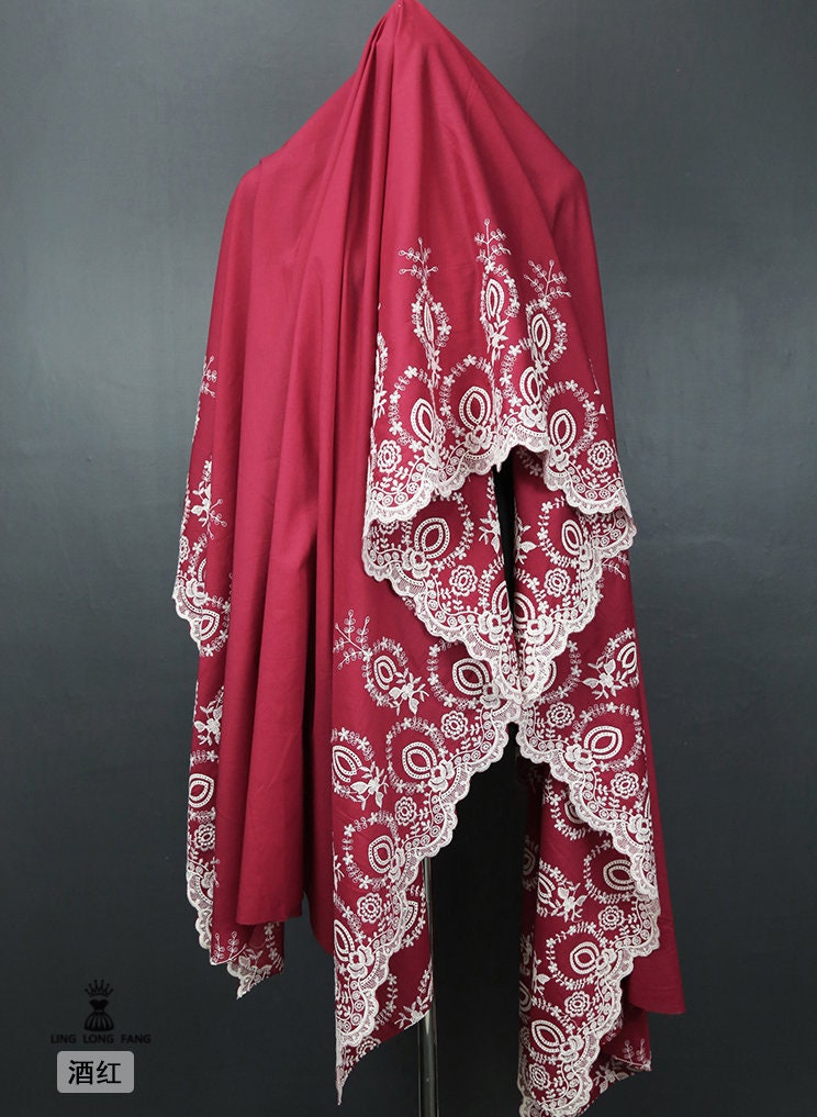 Floral Embroidery Cotton Fabric: Bilateral Lace Edge, 50" Wide