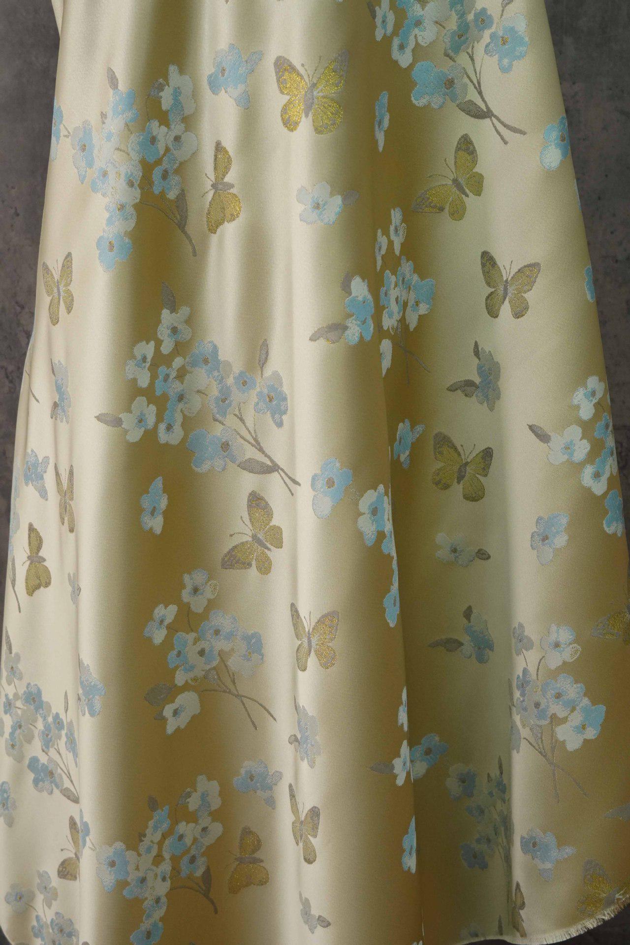 Gold Butterfly Brocade Fabric: Plum & Pale Gold Jacquard - 59" Wide