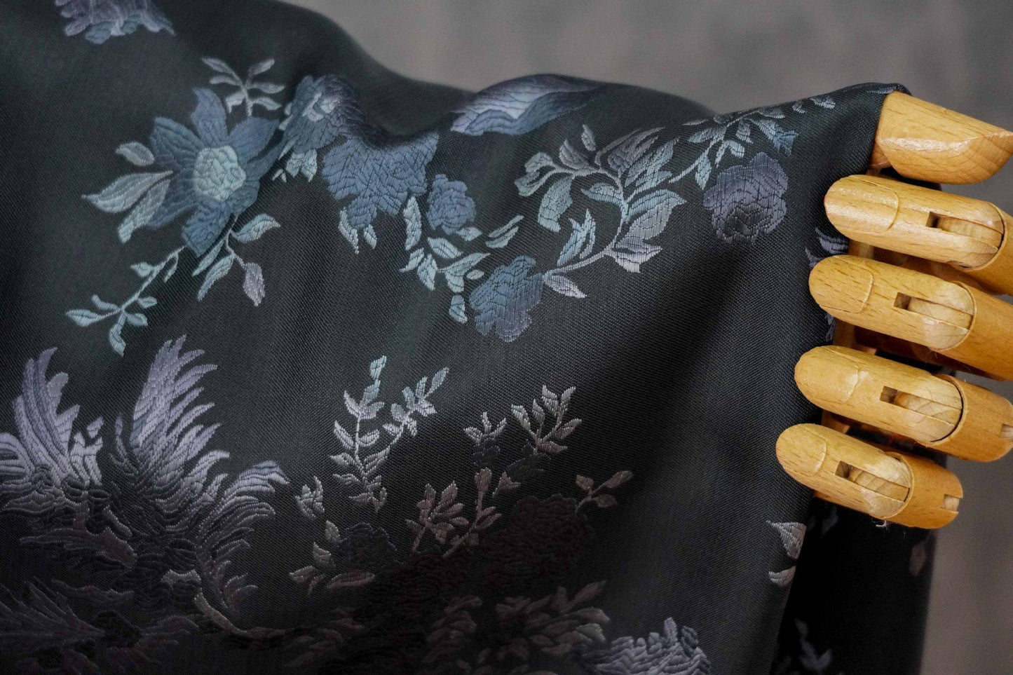 Luxury European-Style Black Jacquard Fabric with Floral Pattern, 62"Wide