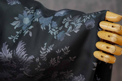 Luxury European-Style Black Jacquard Fabric with Floral Pattern, 62"Wide
