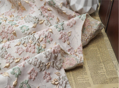 Jacquard Flower Fabric: Gold Embossed 3D Bubble Design, 55" Wide