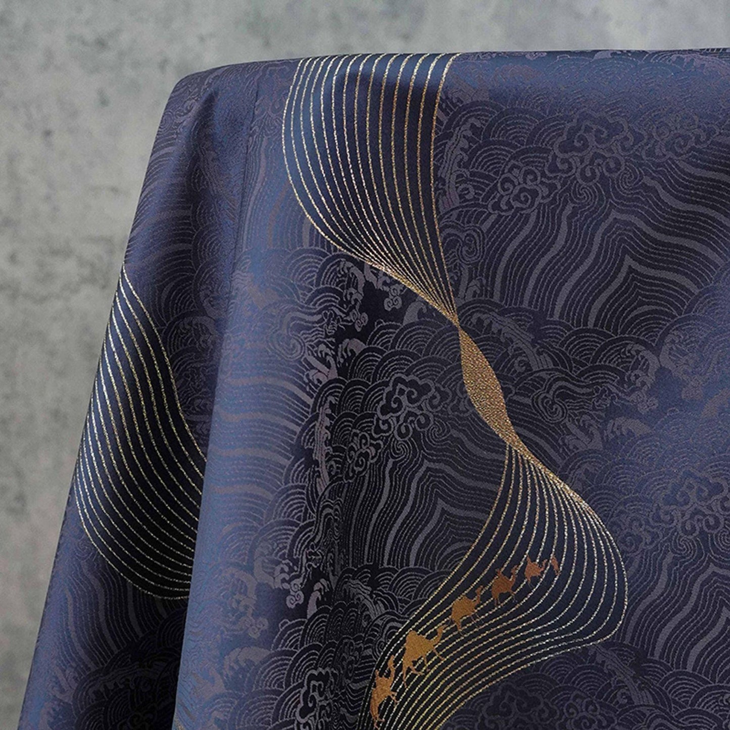 Dark Purple Jacquard Fabric: Golden Wave Pattern, Luxury Upholstery - 65"W
