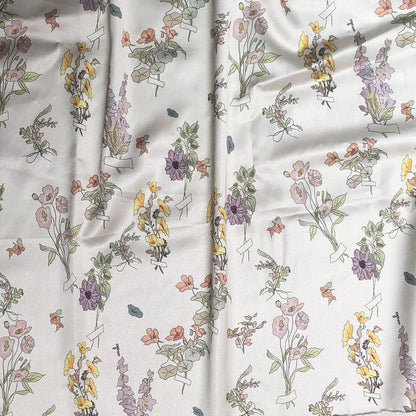 Floral Satin Fabric: Beige Soft Printed Polyester Spandex Blend, 59" Wide