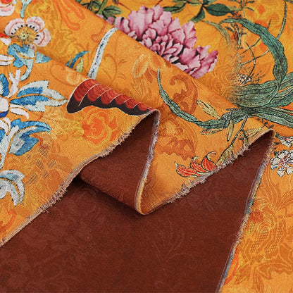 Butterfly Floral Tea Silk Satin Fabric: 59"W Digital Print Sewing Material