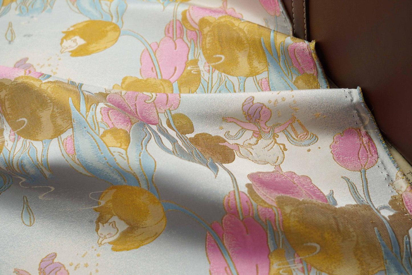 Gold Tulip Jacquard Fabric: 59"W Upholstery & Drapery