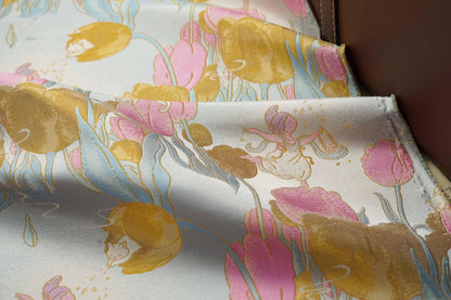 Gold Tulip Jacquard Fabric: 59"W Upholstery & Drapery