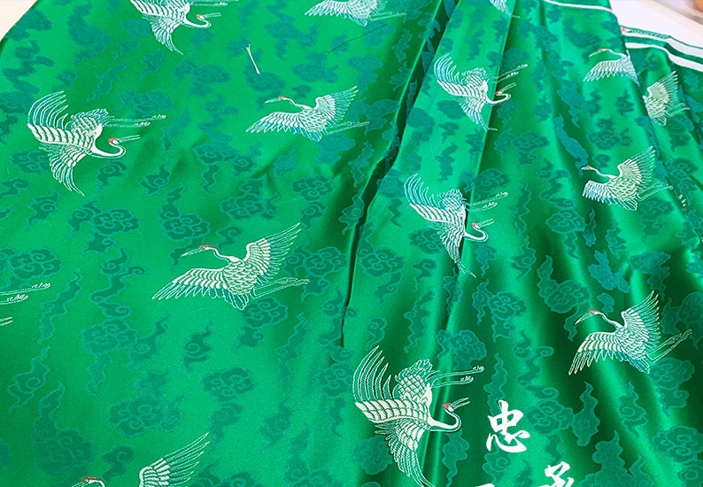 Crane Brocade Fabric: Colorful Cheongsam Qipao Material (29.5"W)