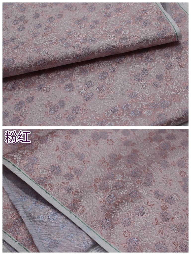 Tissu brocart de soie : motif pivoine, tissu de mariage chinois (vendu au mètre)