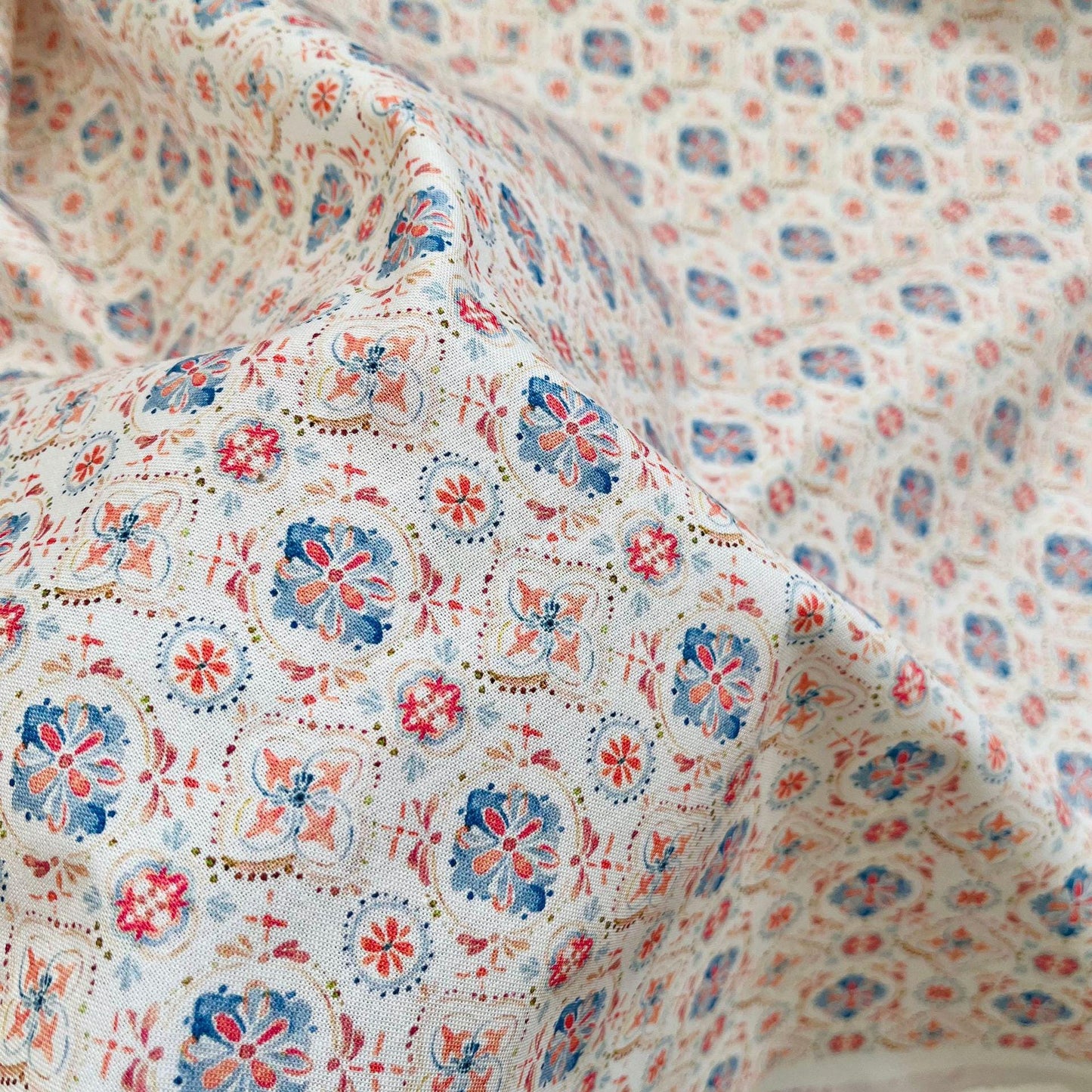 Floral Cotton Fabric: 60s Style Print, 59" Wide, Quilting Sewing