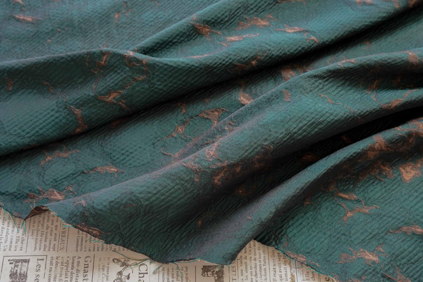 Vintage Moss Green Jacquard Brocade Fabric: Textured Sewing Material (60" Wide, By The Meter)