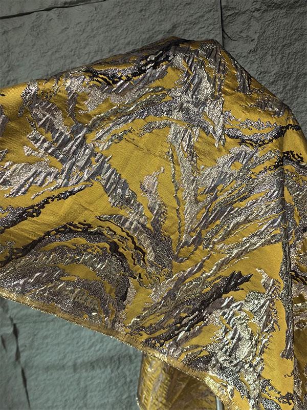 Gold Thread Jacquard Fabric: 3D Mountain Design, 59" Wide