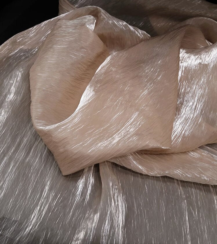 Glitter Organza Fabric: Hand-Ruffled Textured Apparel, 48" Width