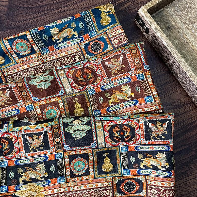 Dunhuang Style Silk Chiffon Fabric ��� Oriental Jacquard Texti" Wide