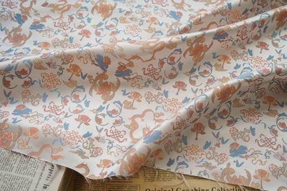 Dragon Flower Jacquard Fabric: Retro Woven Upholstery, 65" Wide