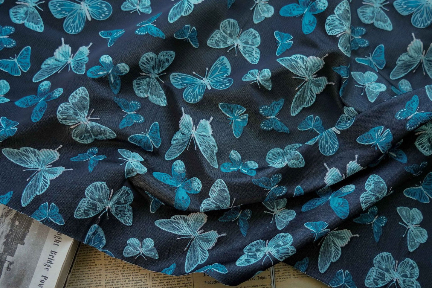 Butterfly Jacquard Fabric: Polyester Upholstery, Costume, Decor - 64" W