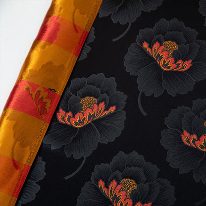 Black Peony Brocade Fabric: 29.5"W Luxurious Rayon Textiles