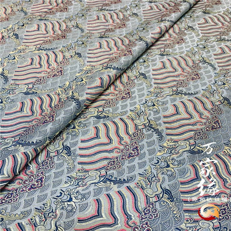 Wave Silk Brocade Fabric: Jacquard Damask, Upholstery & Costume (29.5"W)