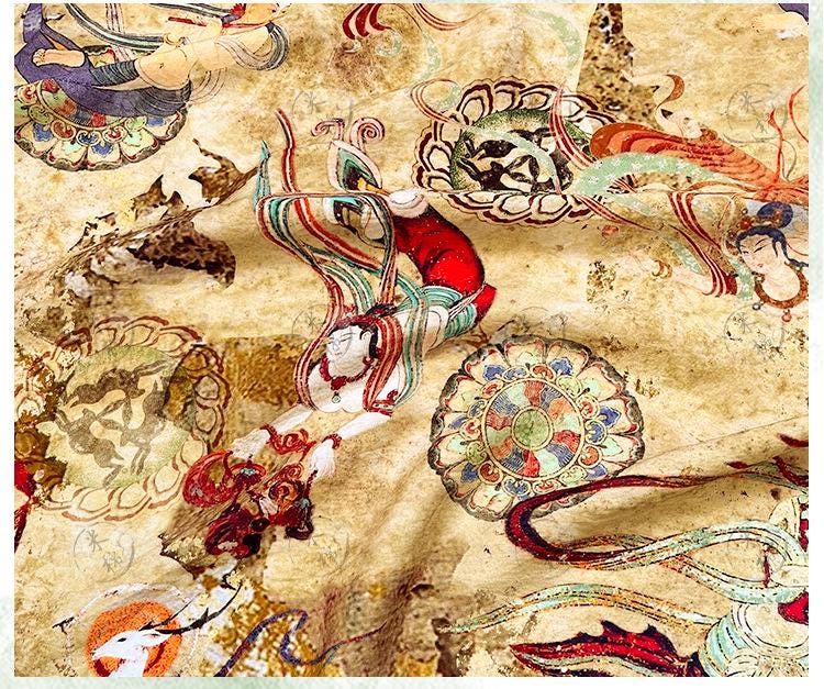 Dunhuang Flying Apsaras Fabric: Oriental Art Cotton Print for Sewing
