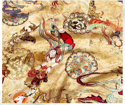 Dunhuang Flying Apsaras Fabric: Oriental Art Cotton Print for Sewing