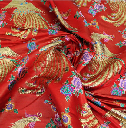 Gold Phoenix Brocade Fabric: Chinese Cheongsam Sewing Material (57"W)
