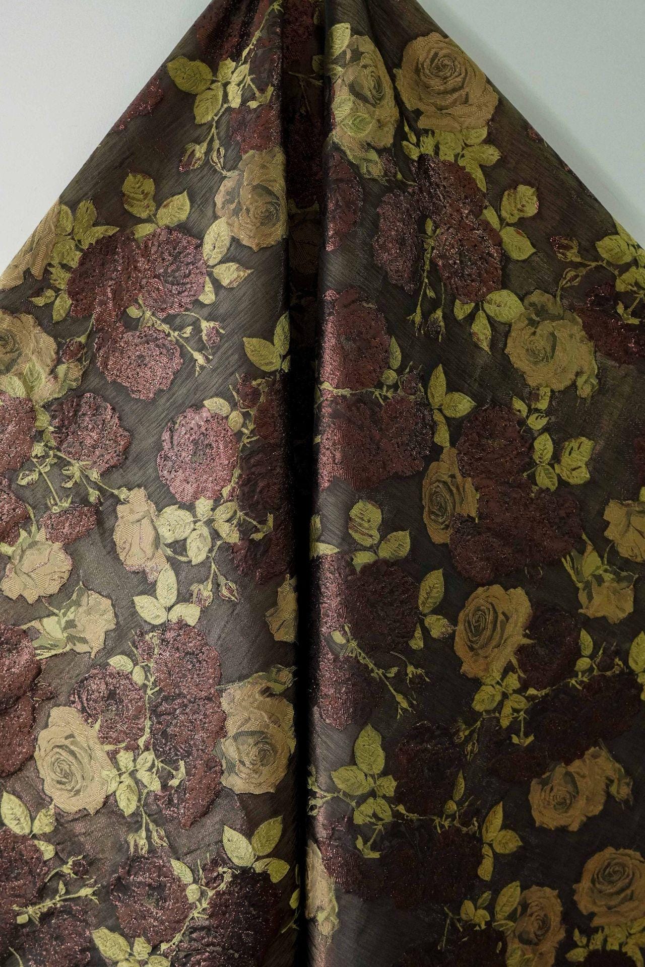 Rose Jacquard Brocade Fabric | Embossed Floral Dress Material, 59" Wide