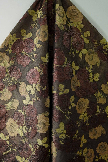 Rose Jacquard Brocade Fabric | Embossed Floral Dress Material, 59" Wide