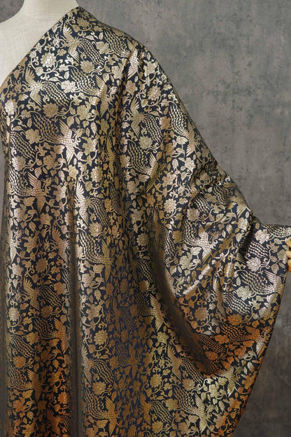 Gold Thread Jacquard Fabric: 3D Foil Flower Texture, 63" Wide - By The Meter