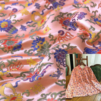 Floral Brocade Fabric: 59"W Chinese Silk Rayon Damask