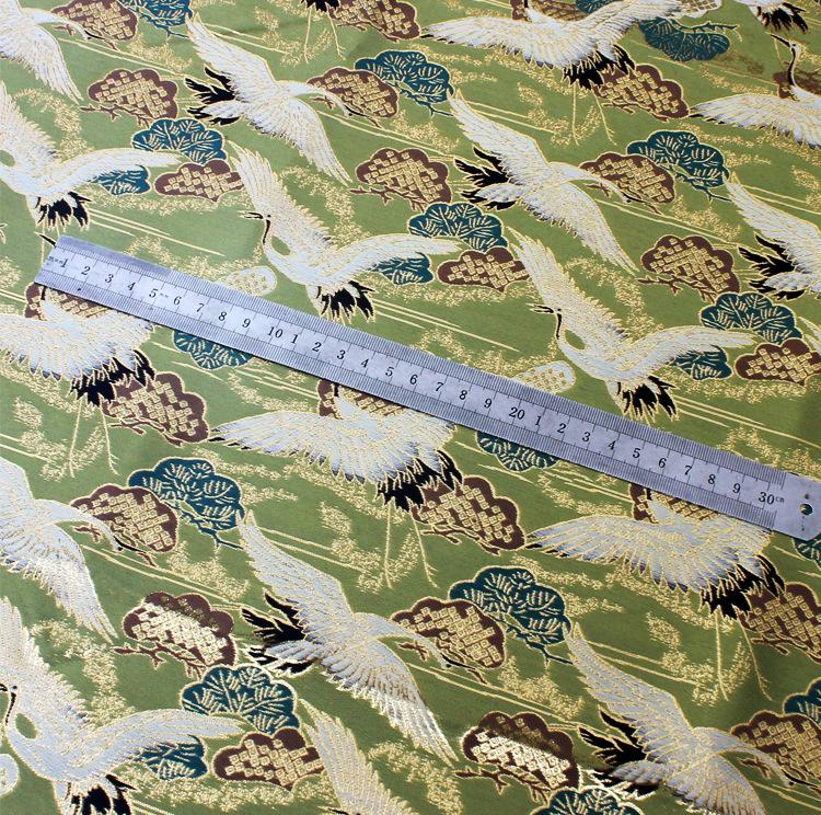 Crane Jacquard Satin Fabric: Gold Thread Bird Pattern (58"W)