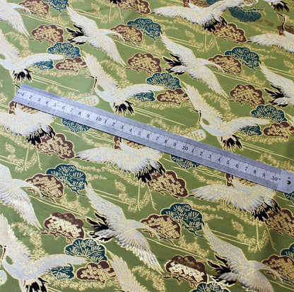 Crane Jacquard Satin Fabric: Gold Thread Bird Pattern (58"W)