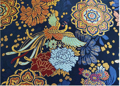 Silk Brocade Fabric: Peony Phoenix Design, 29.5" Wide, By The Meter