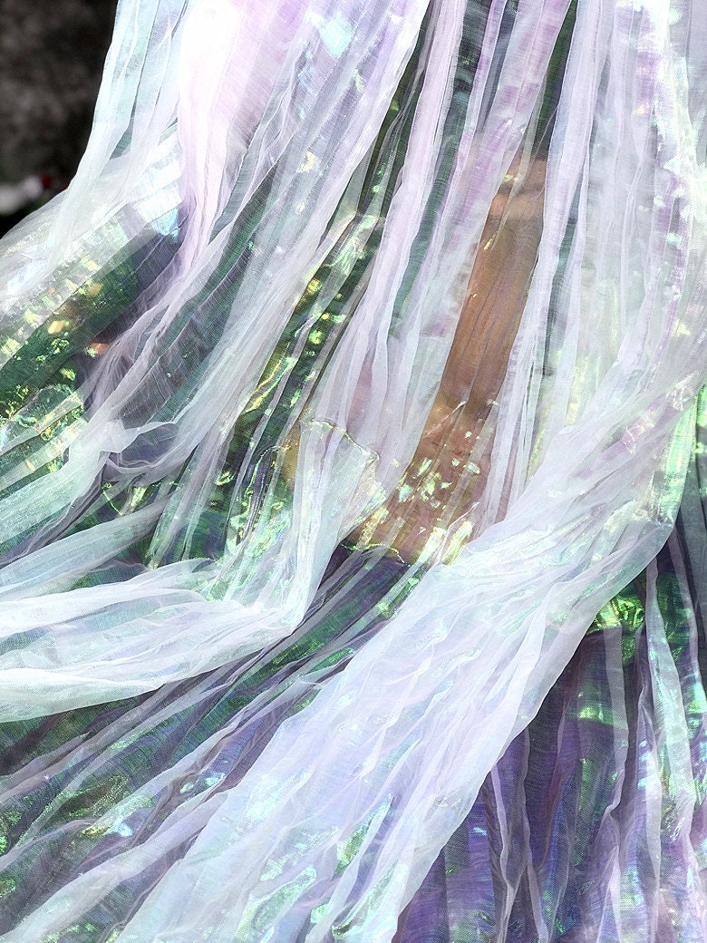 Mermaid Iridescent Organza Fabric: Reflective Water Texture, 57" Wide