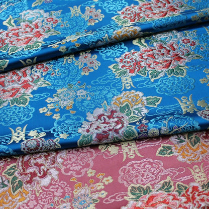 Tissu brocart à motifs floraux : jacquard de soie et rayonne de style sino-mongol