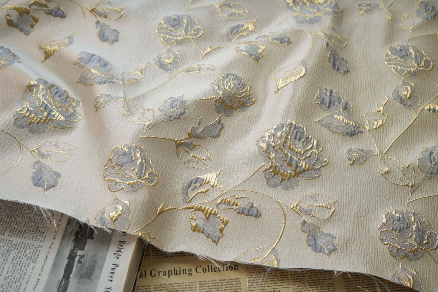 Gold Thread Floral Jacquard Fabric: 3D Oil Painting Texture, 56" Wide - Poppylollipop