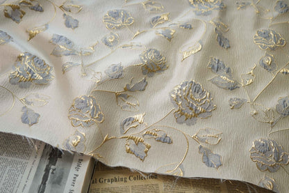 Gold Thread Floral Jacquard Fabric: 3D Oil Painting Texture, 56" Wide - Poppylollipop