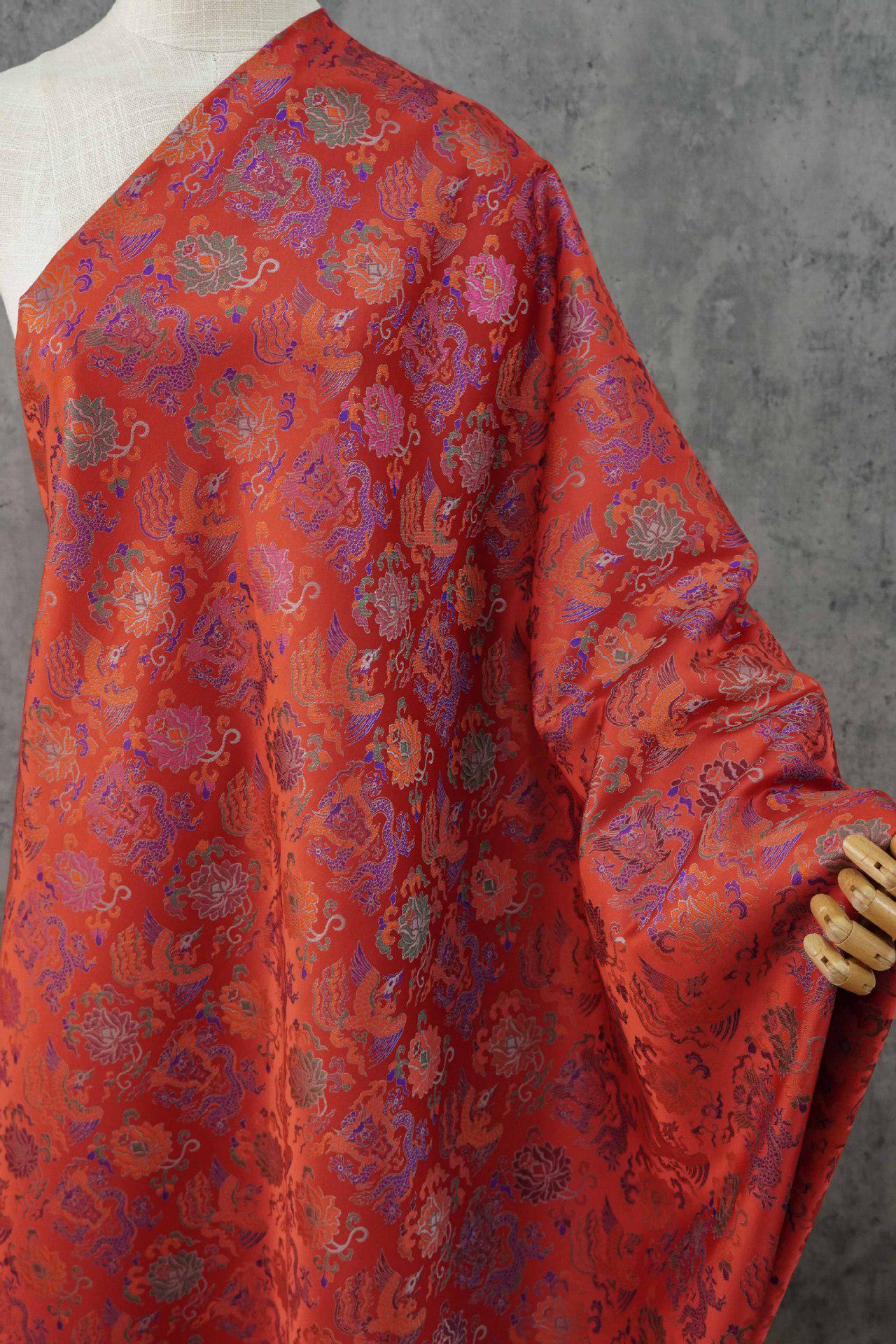 Dragon Brocade Fabric | Oriental Jacquard Sewing Material, 58"W