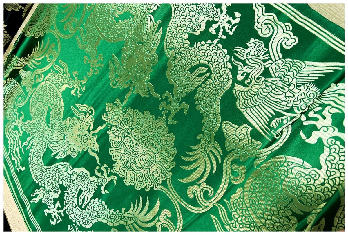 Dragon Jacquard Satin Fabric: 29" Rayon Brocade by the Meter