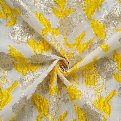 Gold Thread Jacquard Organza Fabric: 3D Embossed Texture, 54" Wide