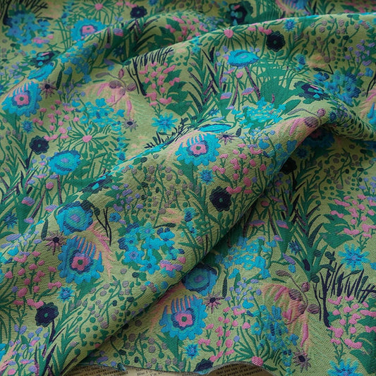 Tissu jacquard tissé à motif floral : réversible, motif floral vert 3D, 137 cm de large