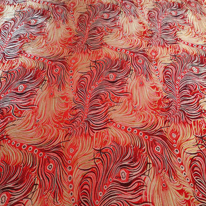 Tissu brocart à motif de plumes de paon : rayonne florale magenta, 150 cm de large