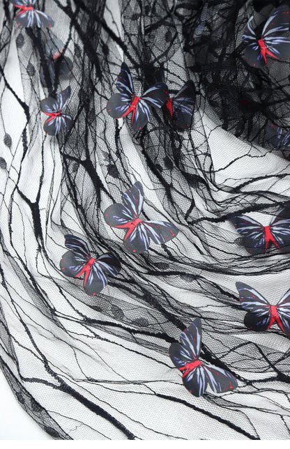 Butterfly Embroidered Sequin Tulle Mesh Fabric - 62" Wide