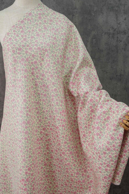 Tissu d'ameublement et de confection de robes jacquard à petits motifs floraux roses en relief, style champêtre, largeur 61 pouces