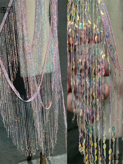 Sequined Tassel Fabric: 25cm Wide Designer Trim