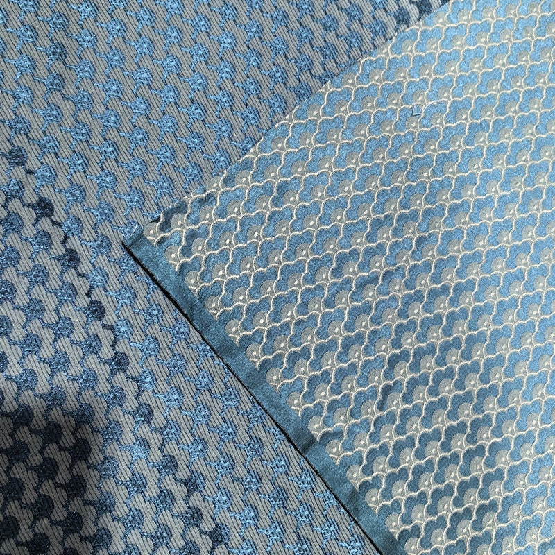 Japanese Fish Scale Brocade Fabric: Auspicious Cloud Jacquard Silk Kimono Fabric